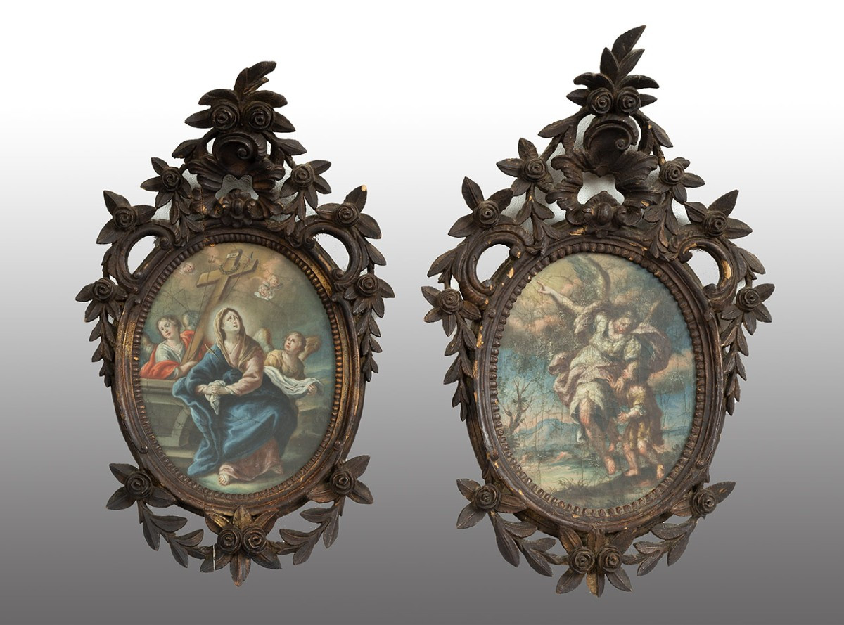 Pair Of Antique Oil Paintings On Canvas, Naples, 18th Century.