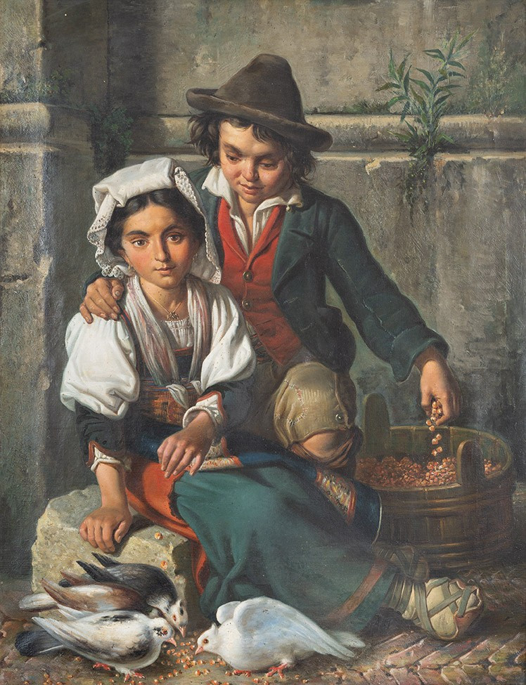 Tableau ancienne signé « Tommaso De Vivo 1867 ». Naples, XIXe siècle.-photo-2