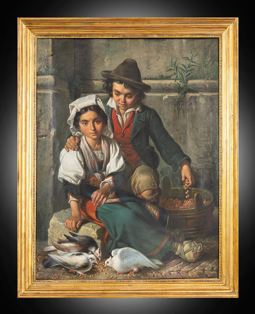 Tableau ancienne signé « Tommaso De Vivo 1867 ». Naples, XIXe siècle.