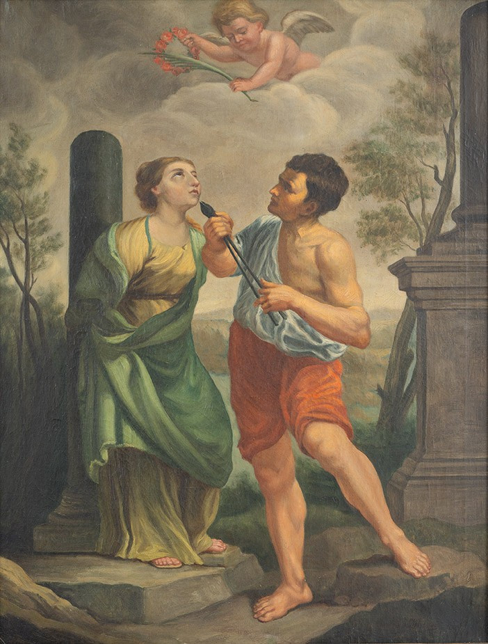 Antique Oil Painting On Canvas, 18th Century.-photo-2