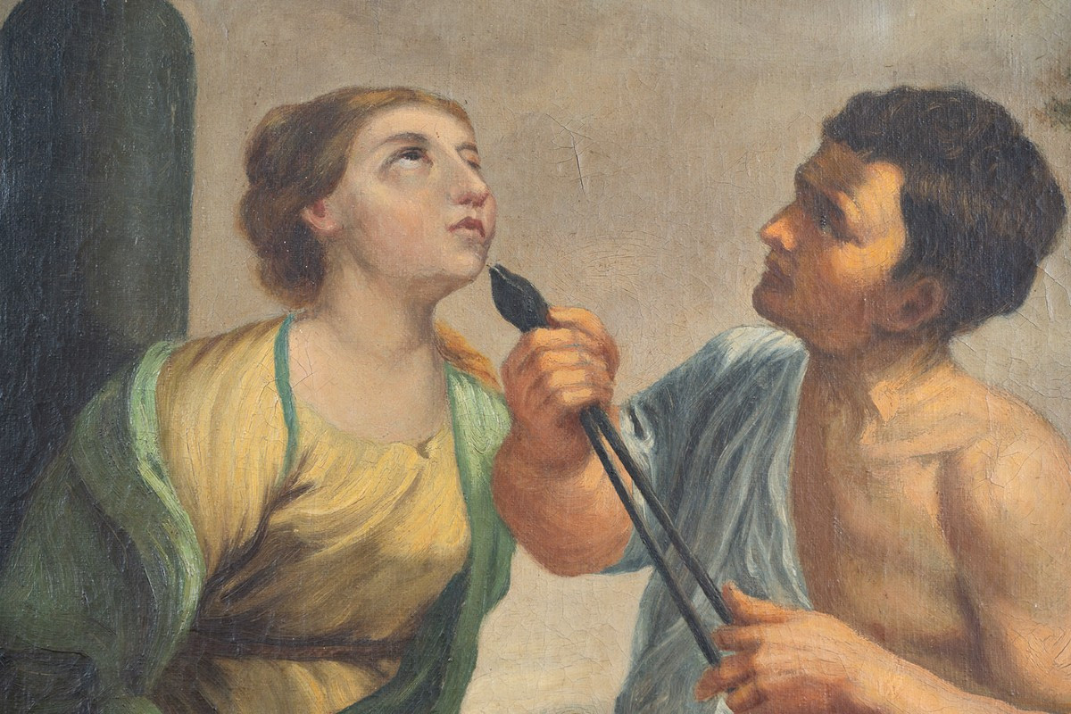 Antique Oil Painting On Canvas, 18th Century.-photo-3