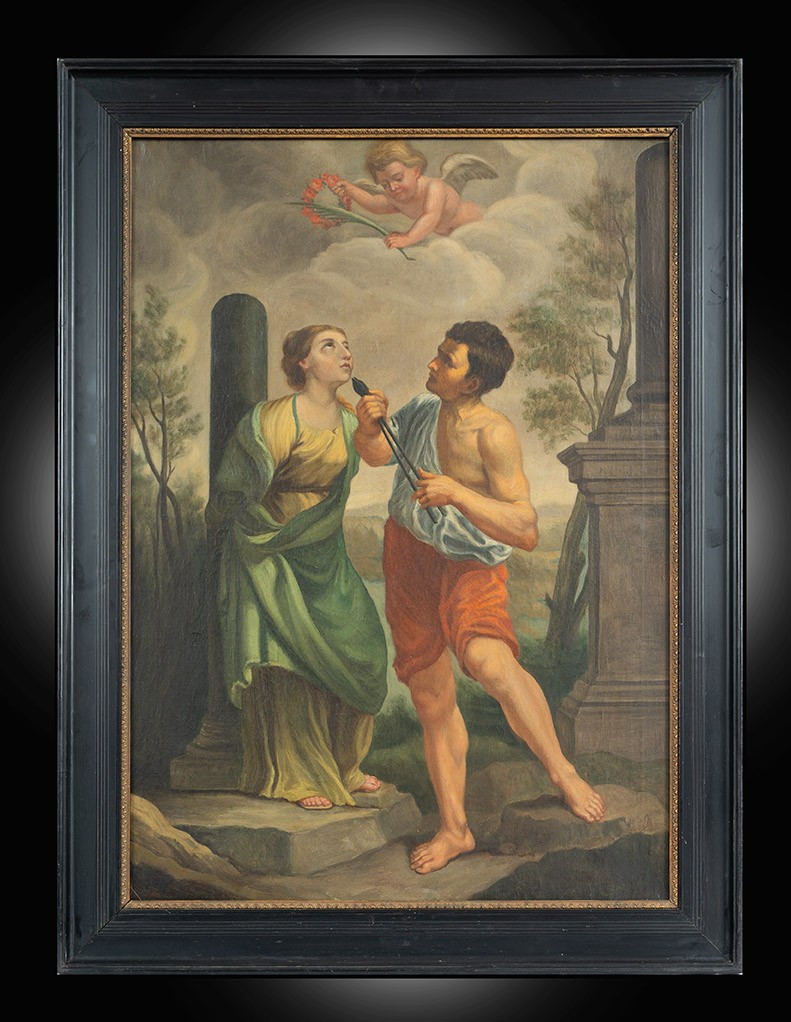 Antique Oil Painting On Canvas, 18th Century.
