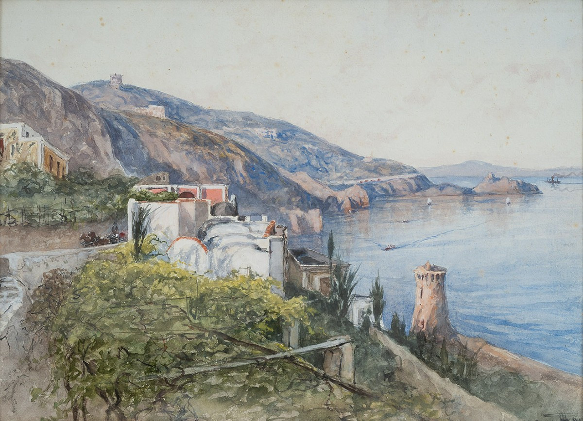 An Old Painting Depicting The Amalfi Coast, Signed "francesco Lord Mancini."-photo-2
