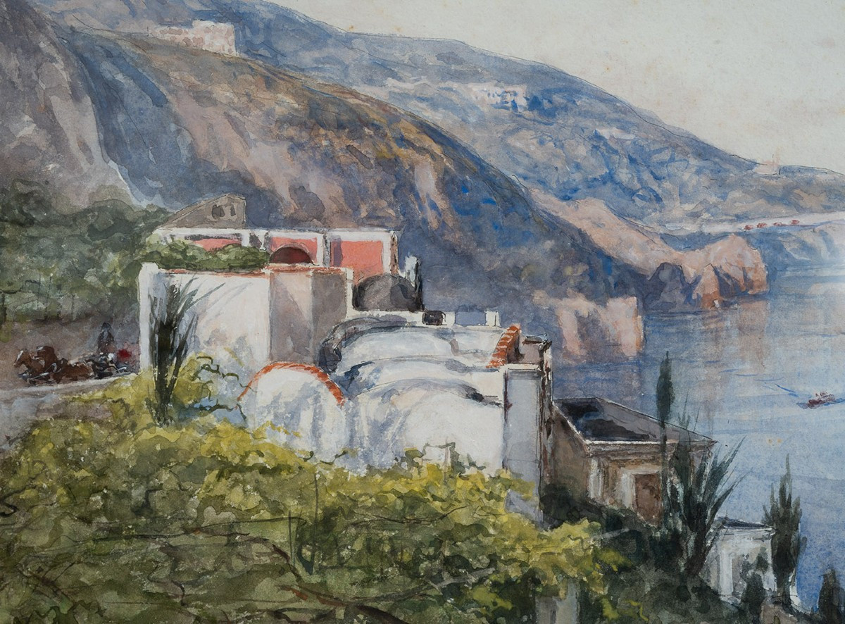 An Old Painting Depicting The Amalfi Coast, Signed "francesco Lord Mancini."-photo-4