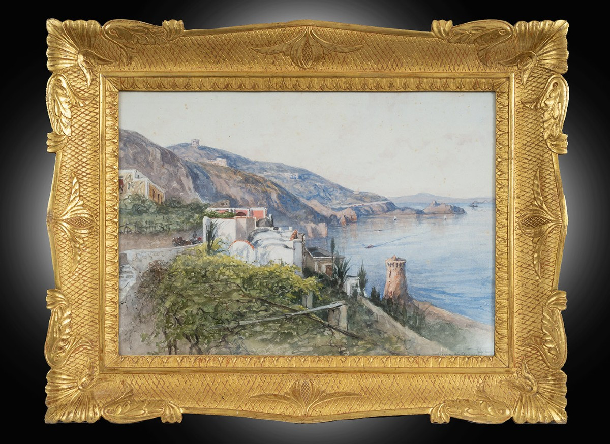 An Old Painting Depicting The Amalfi Coast, Signed "francesco Lord Mancini."