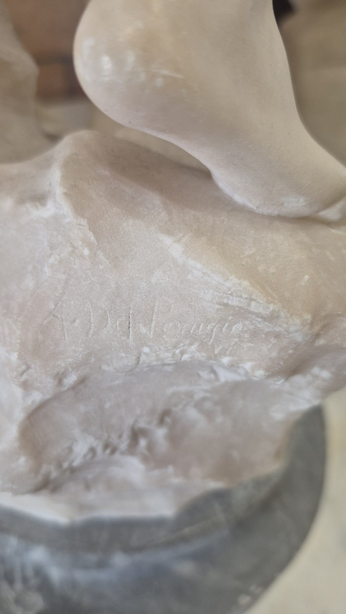 Sculpture ancienne en albâtre signée « A.Del Perugio ». Florence, XIXe siècle.-photo-1