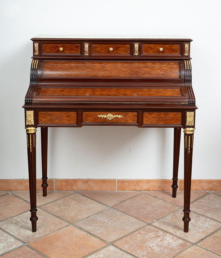 Bureau d'écriture Napoléon III Ancien En Bois Polychrome. France, XIXe Siècle.-photo-2