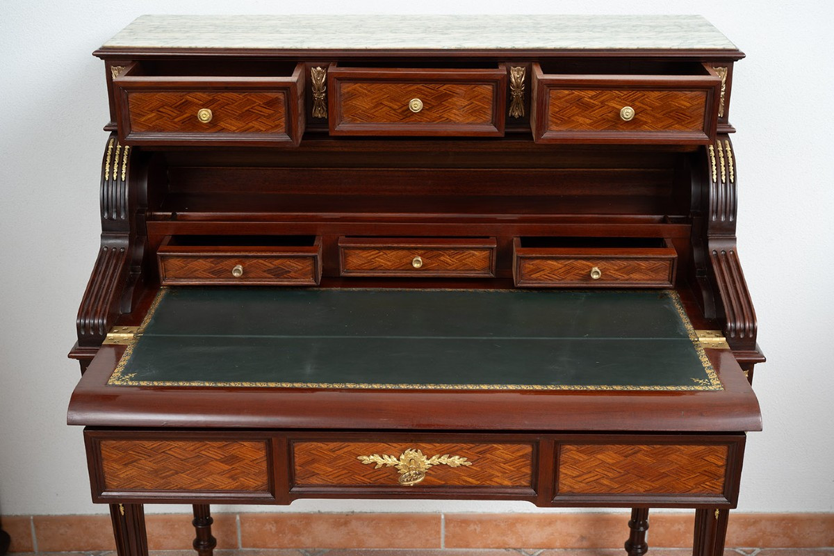 Bureau d'écriture Napoléon III Ancien En Bois Polychrome. France, XIXe Siècle.-photo-3