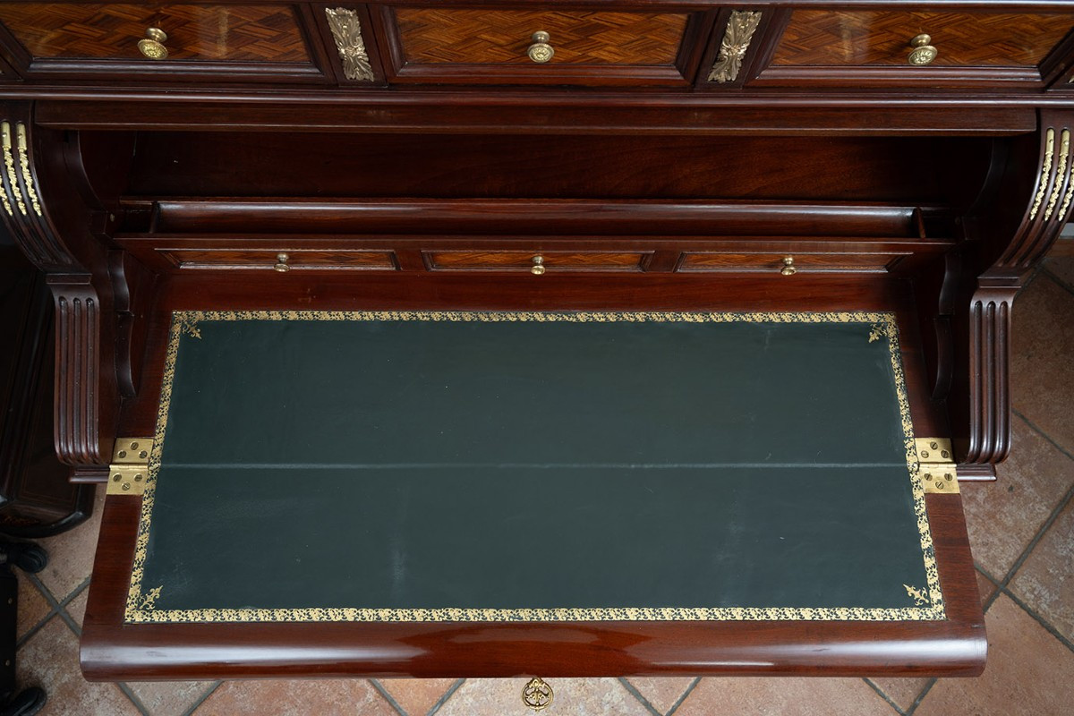 Bureau d'écriture Napoléon III Ancien En Bois Polychrome. France, XIXe Siècle.-photo-4