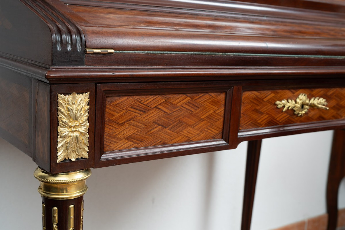 Bureau d'écriture Napoléon III Ancien En Bois Polychrome. France, XIXe Siècle.-photo-1