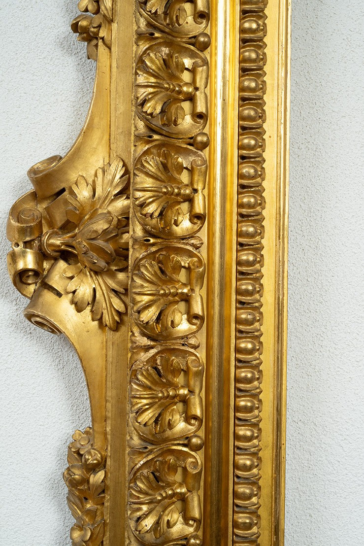 Antique Roman Frame In Gilded And Carved Wood, 19th Century.-photo-3