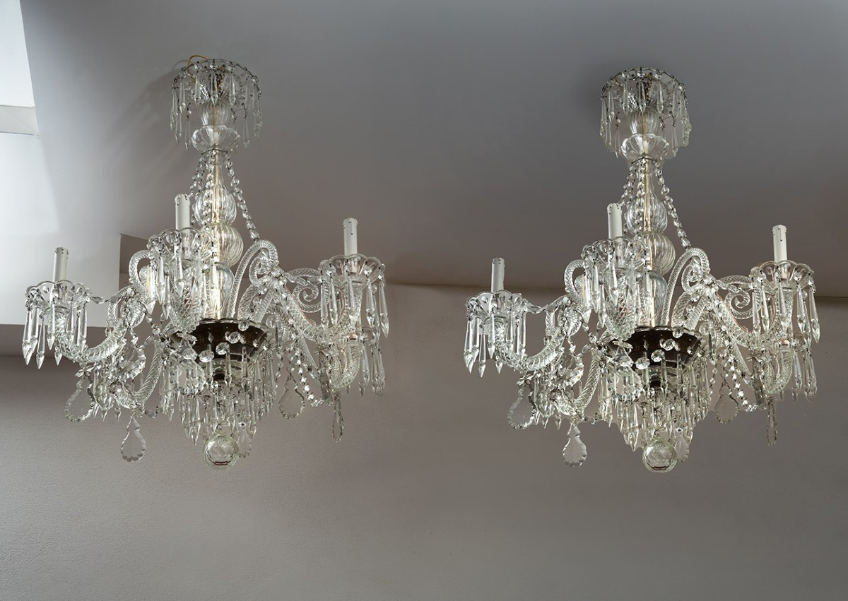 Pair Of Antique Neapolitan Chandeliers From The Early 20th Century.