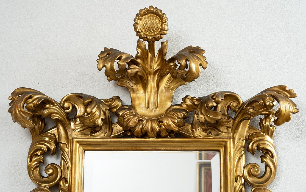 Antique Florentine Gilded Mirror From The 19th Century.-photo-3