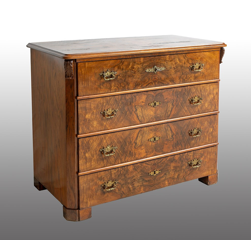Antique Four-drawer Chest Of Drawers From The 19th Century.