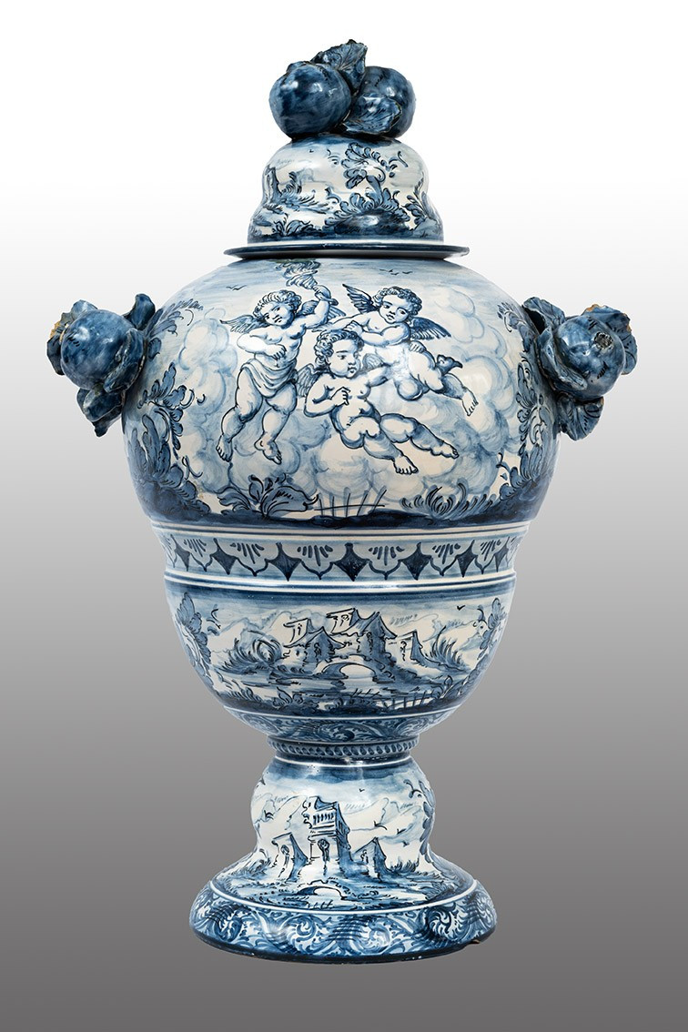An Antique Glazed Majolica Vase From The 19th-century Albisola Factory.