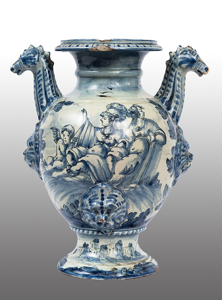 An Antique, Large Glazed Majolica Vase From The 18th Century