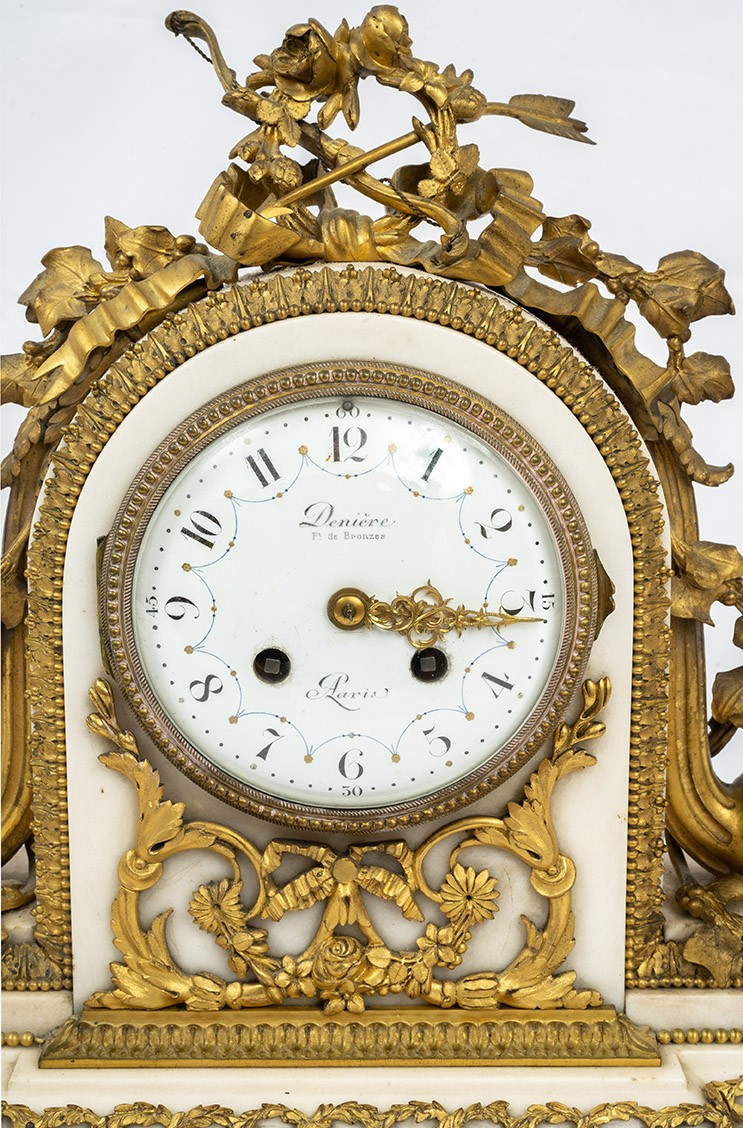 19th-century Napoleon III-style Triptych Clock In Gilded Bronze-photo-2