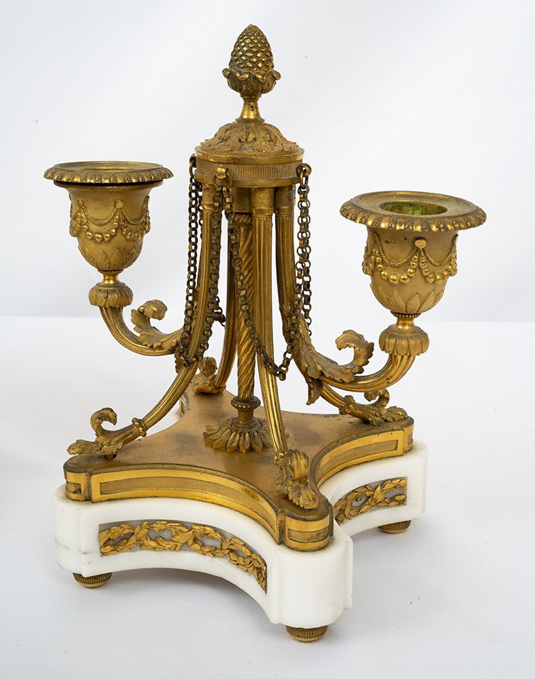 19th-century Napoleon III-style Triptych Clock In Gilded Bronze-photo-3