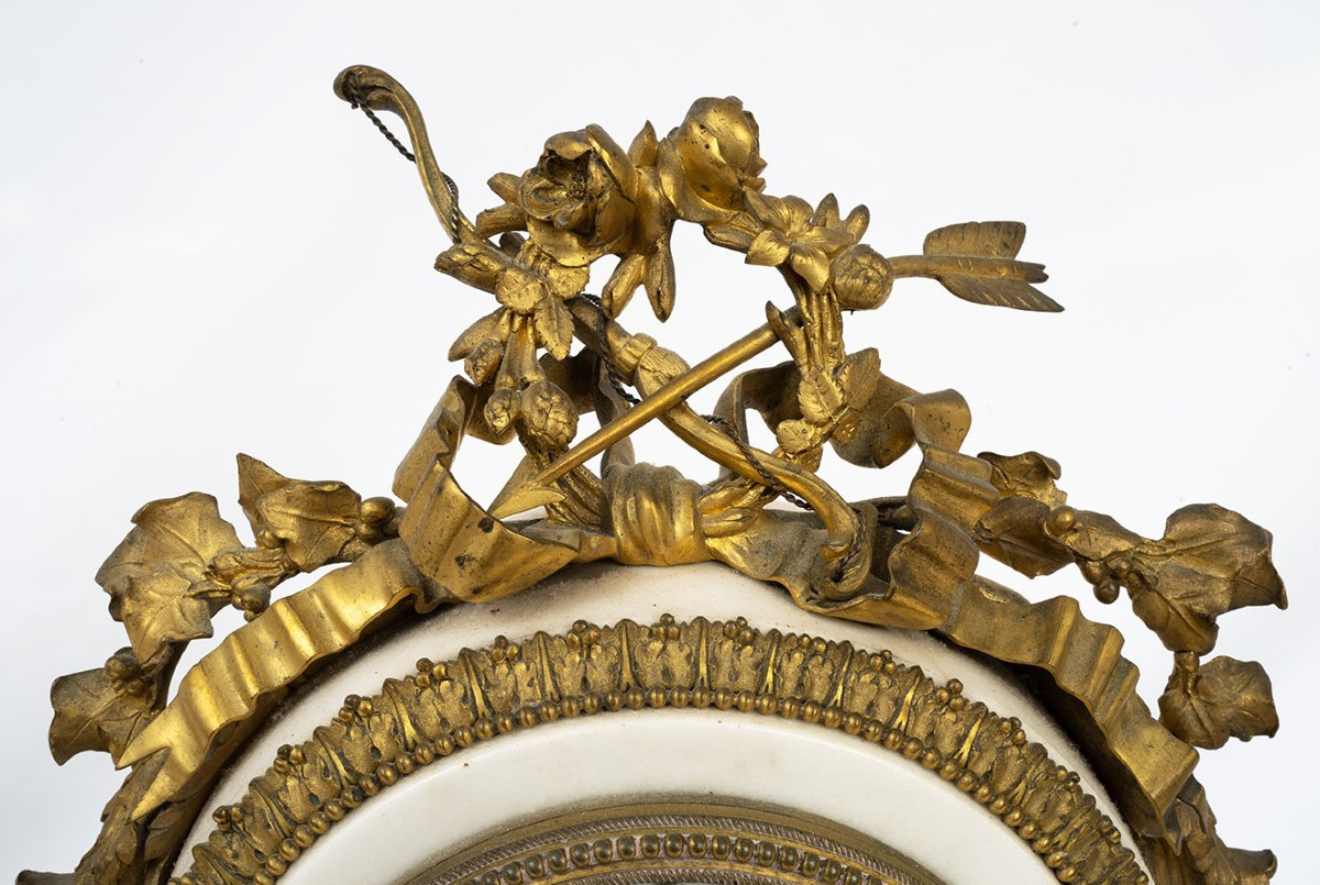 19th-century Napoleon III-style Triptych Clock In Gilded Bronze-photo-4