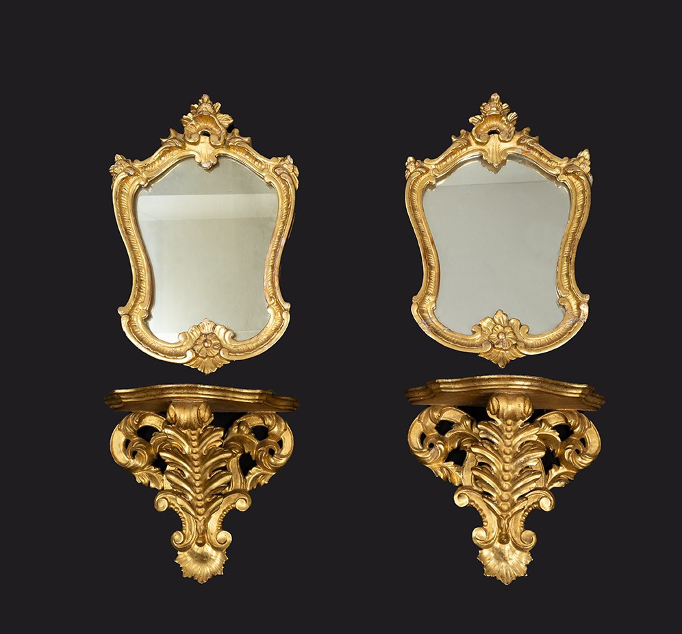 Pair Of Shelves With Mirrors In The Louis XV Style, 19th Century