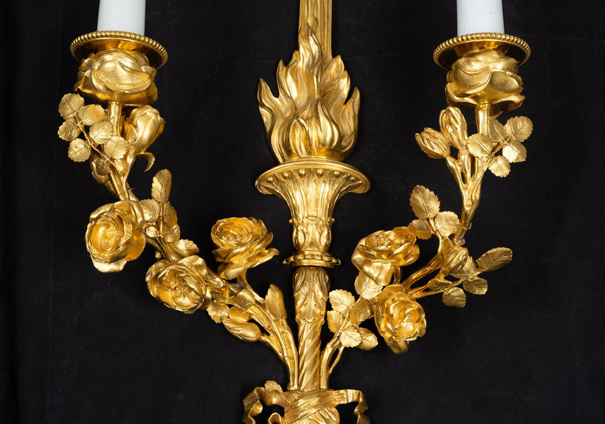 Pair Of Napoleon III-style Gilt Bronze Wall Sconces Dating From The Second Half Of The 19th Century.-photo-2