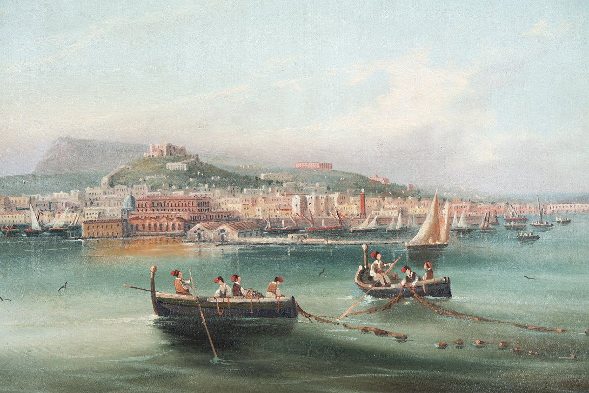 Tableau ancienne huile sur toile Naples. XIXe siècle.-photo-2