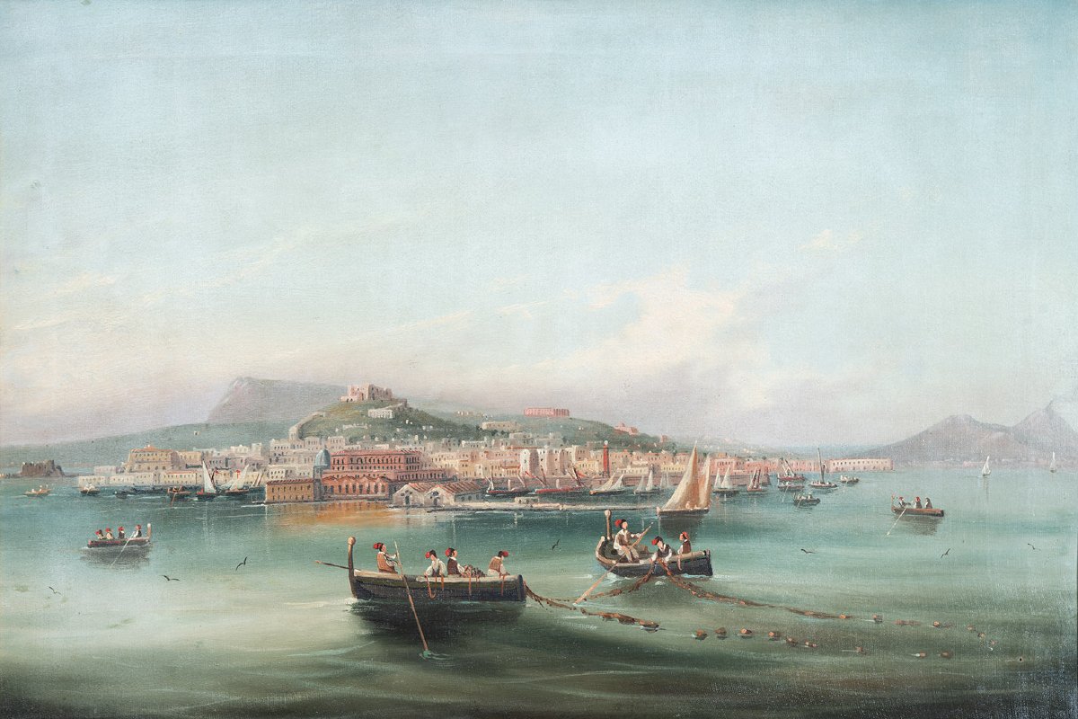 Tableau ancienne huile sur toile Naples. XIXe siècle.-photo-1