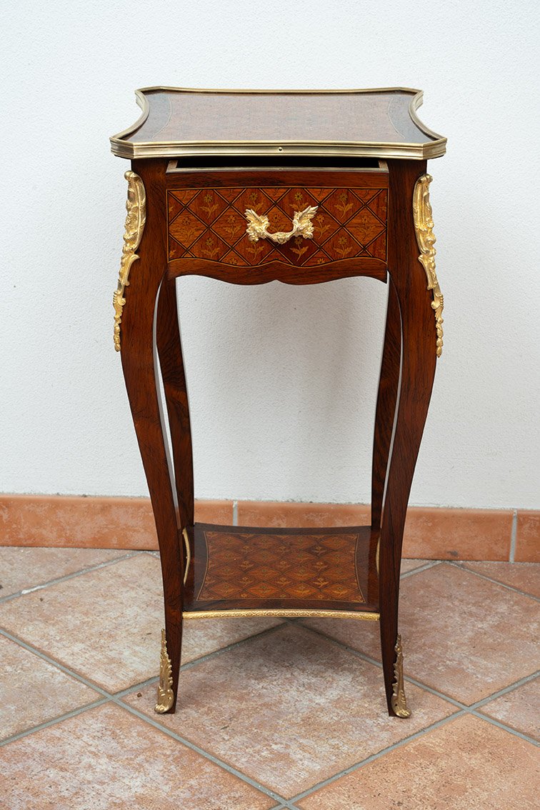 Antique French Napoleon III Side Table Made Of Fine Exotic Woods.-photo-3