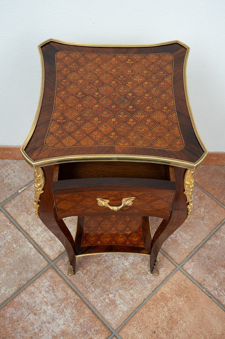 Antique French Napoleon III Side Table Made Of Fine Exotic Woods.-photo-4