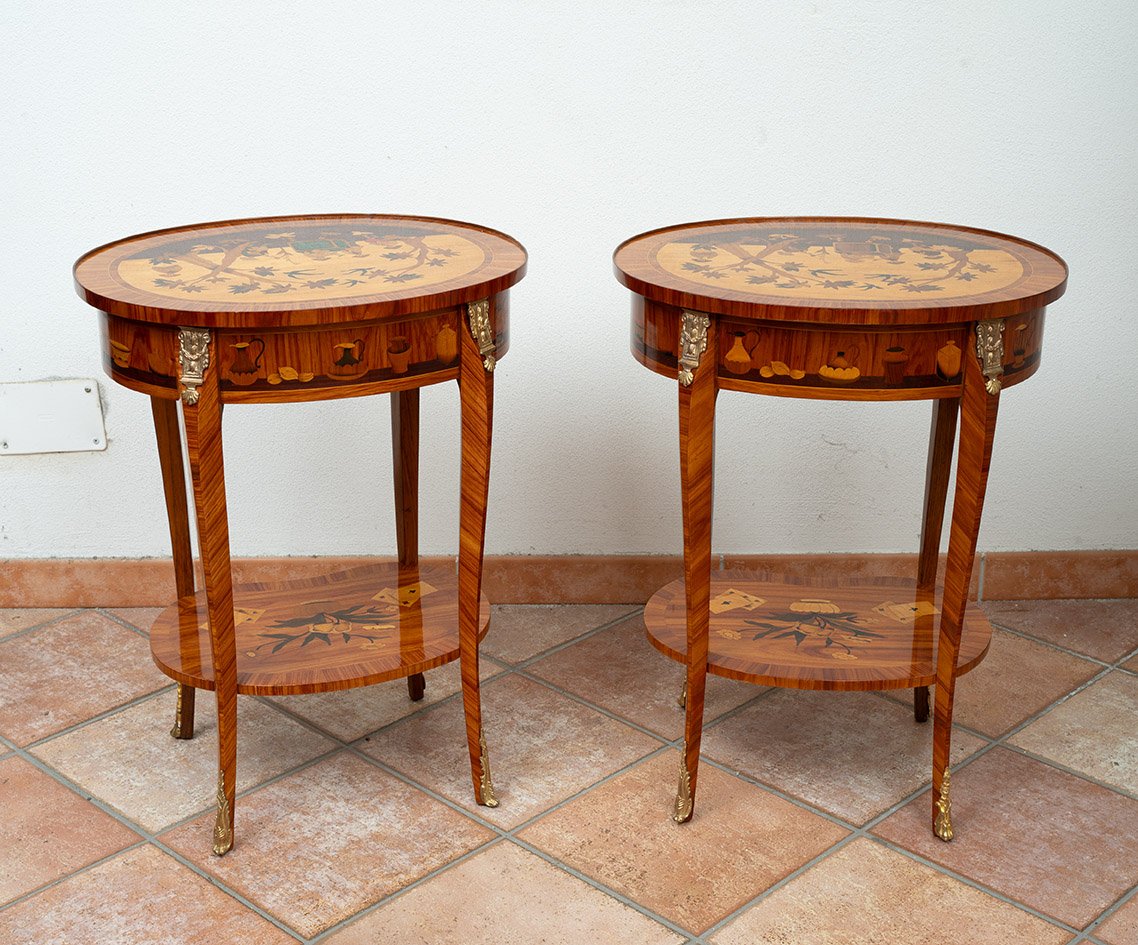 Paire de tables basses françaises anciennes, début du XXe siècle.-photo-3