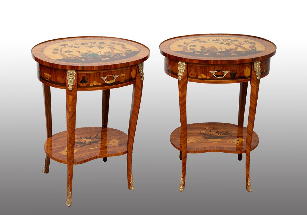 Paire de tables basses françaises anciennes, début du XXe siècle.