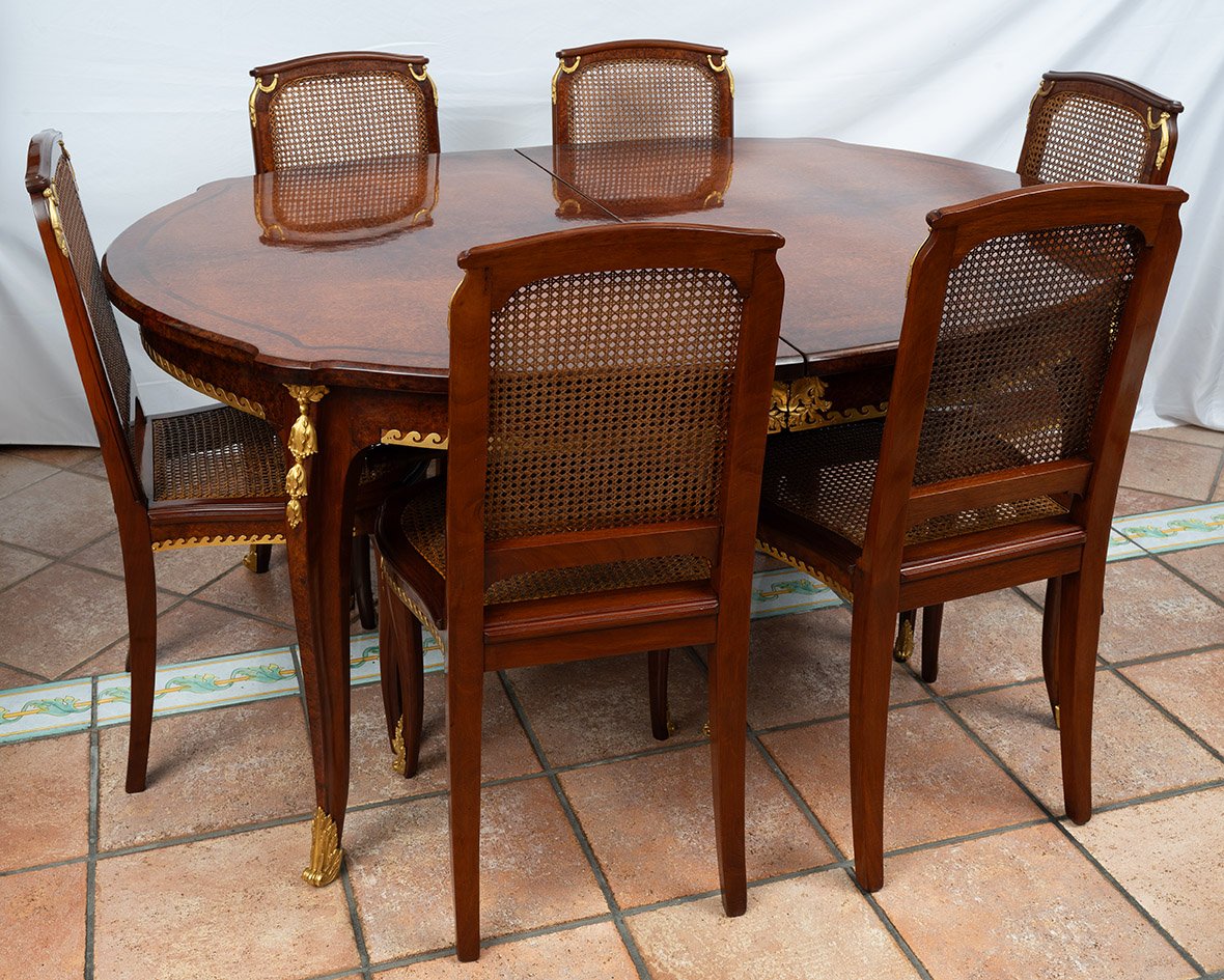 Table ancienne avec six chaises, France, XIXe siècle.-photo-3