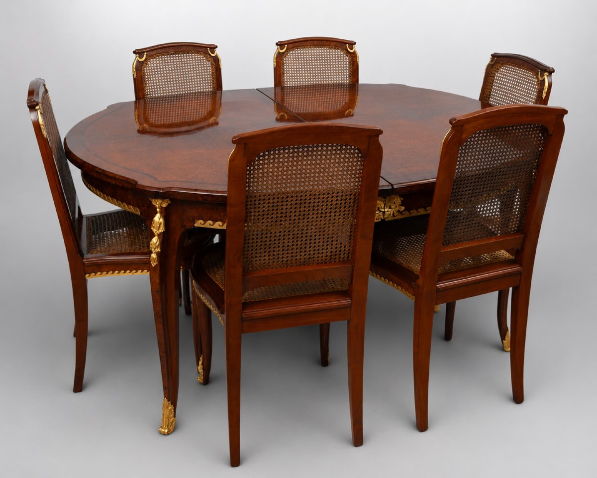 Table ancienne avec six chaises, France, XIXe siècle.