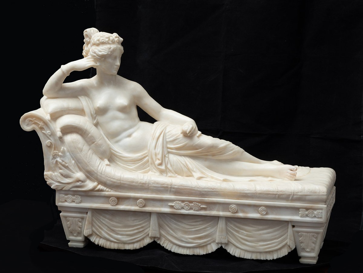 Sculpture ancienne néoclassique en albâtre, France, XIXe siècle.-photo-1