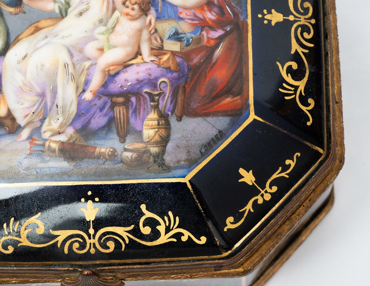 Coffret à bijoux ancien de Sèvres signé EONARD, XIXe siècle.-photo-2