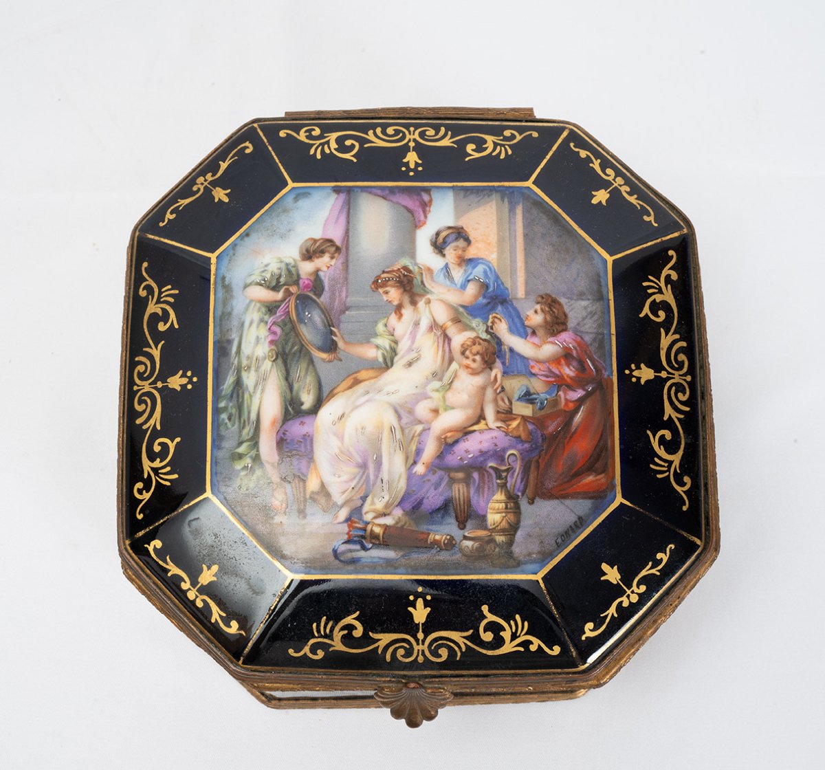 Coffret à bijoux ancien de Sèvres signé EONARD, XIXe siècle.-photo-1