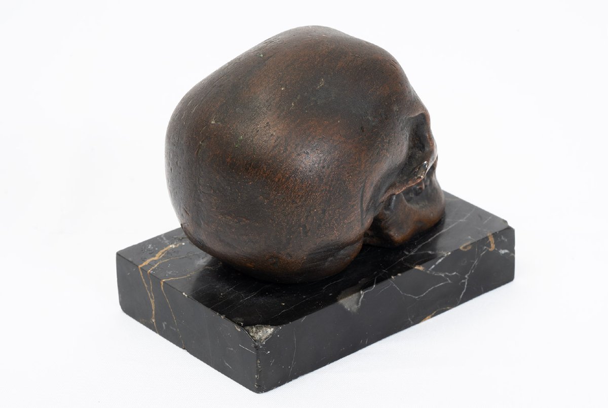 Sculpture ancienne Napolitaine en bronze patiné « Memento Mori ». XIXe siècle.-photo-2