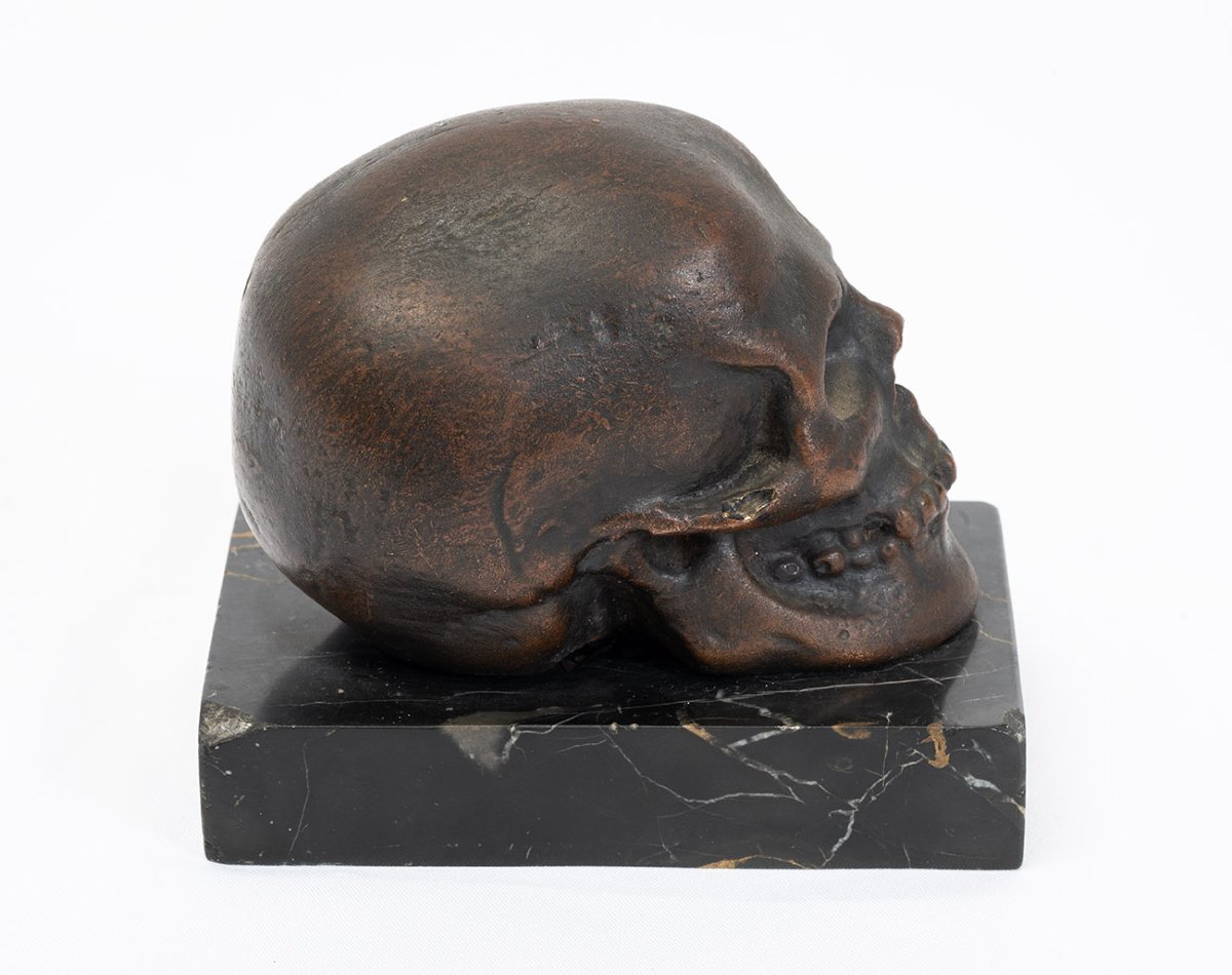 Sculpture ancienne Napolitaine en bronze patiné « Memento Mori ». XIXe siècle.-photo-3