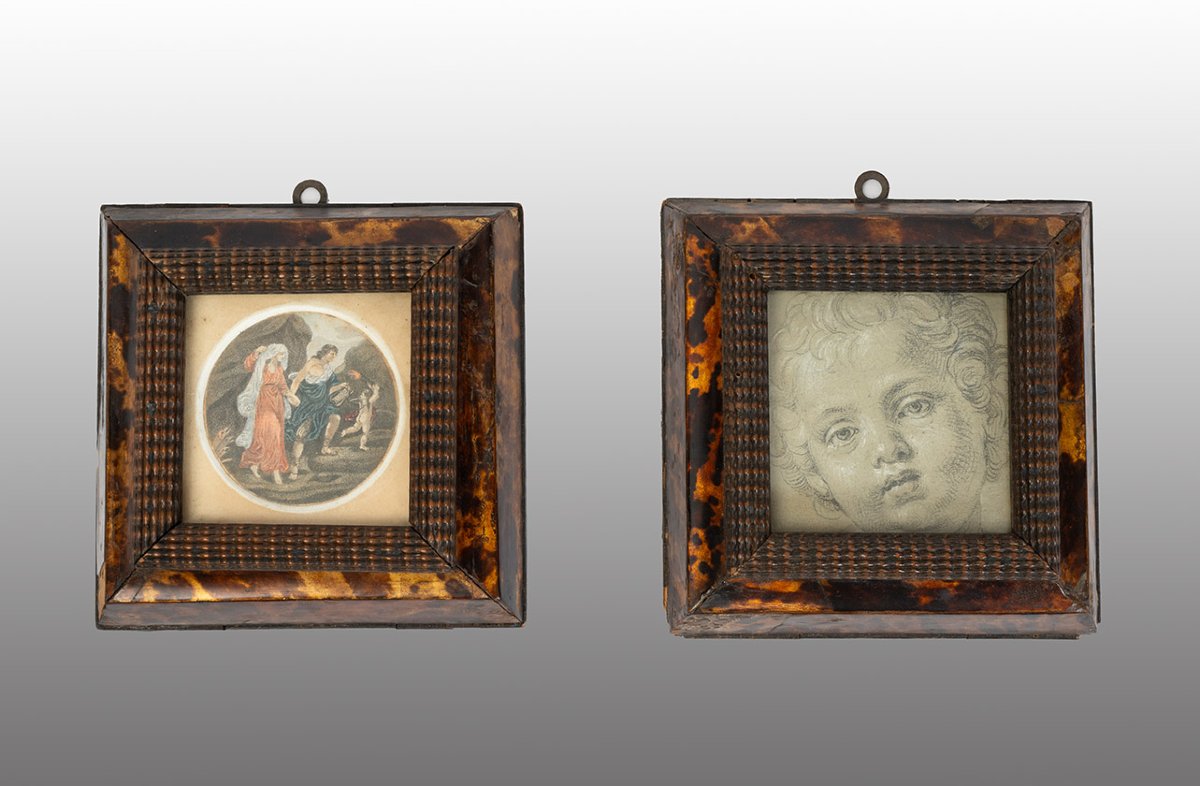 Pair Of Antique Miniatures Made In Naples In The 19th Century