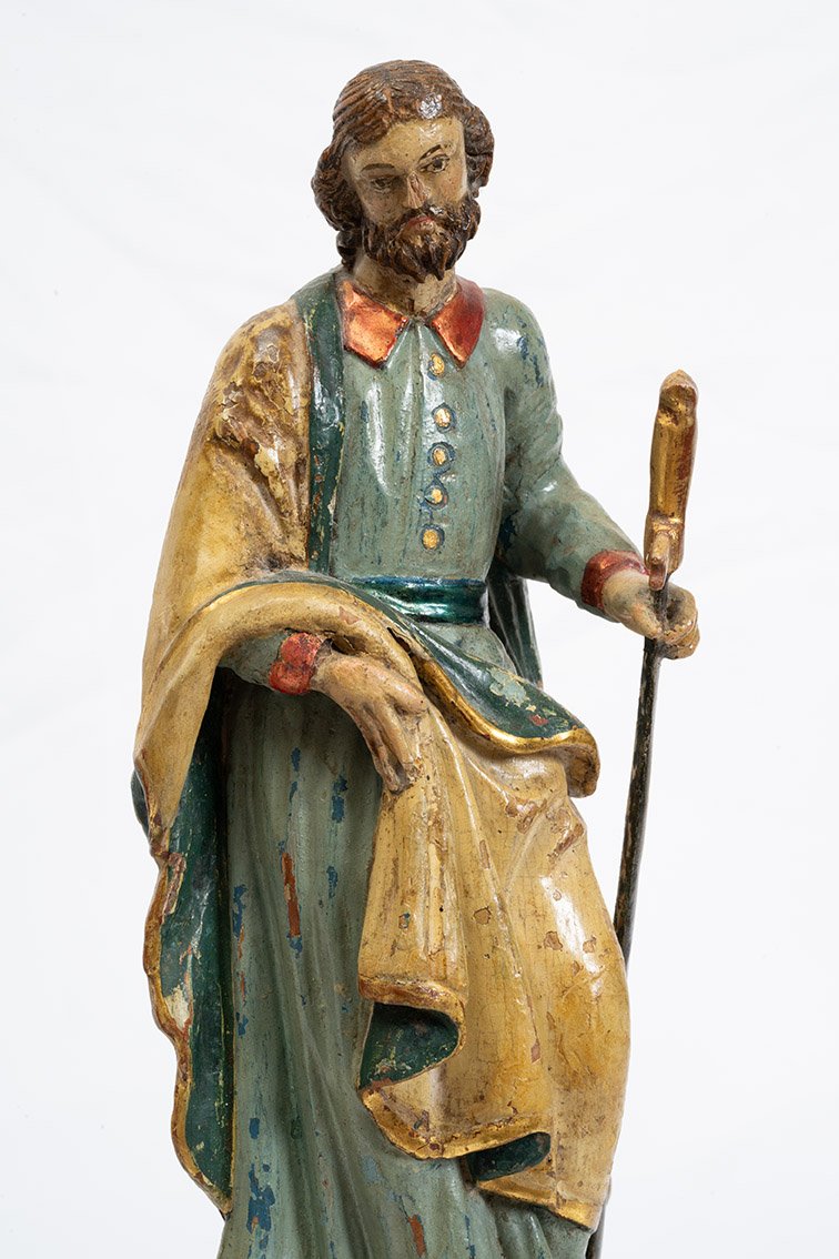 Paire d'anciennes sculptures en bois polychromes de Lombardie, XVIIIe siècle.-photo-2
