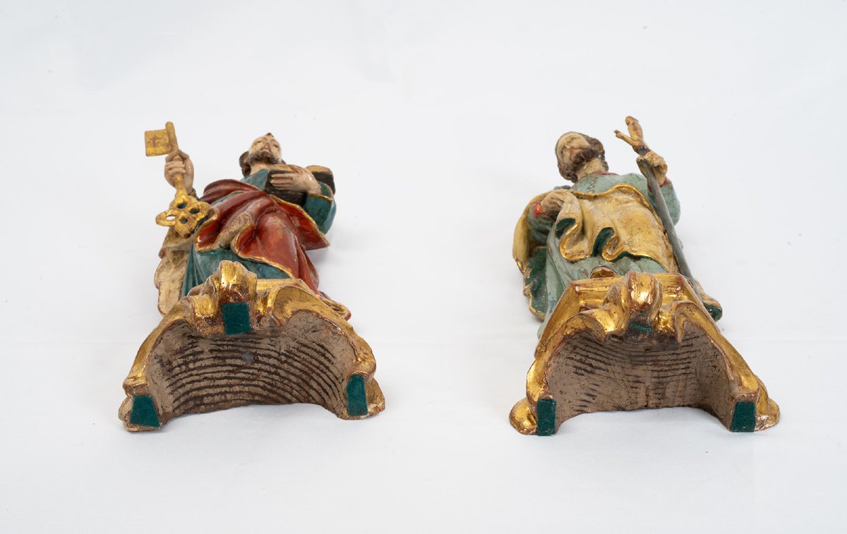 Paire d'anciennes sculptures en bois polychromes de Lombardie, XVIIIe siècle.-photo-3