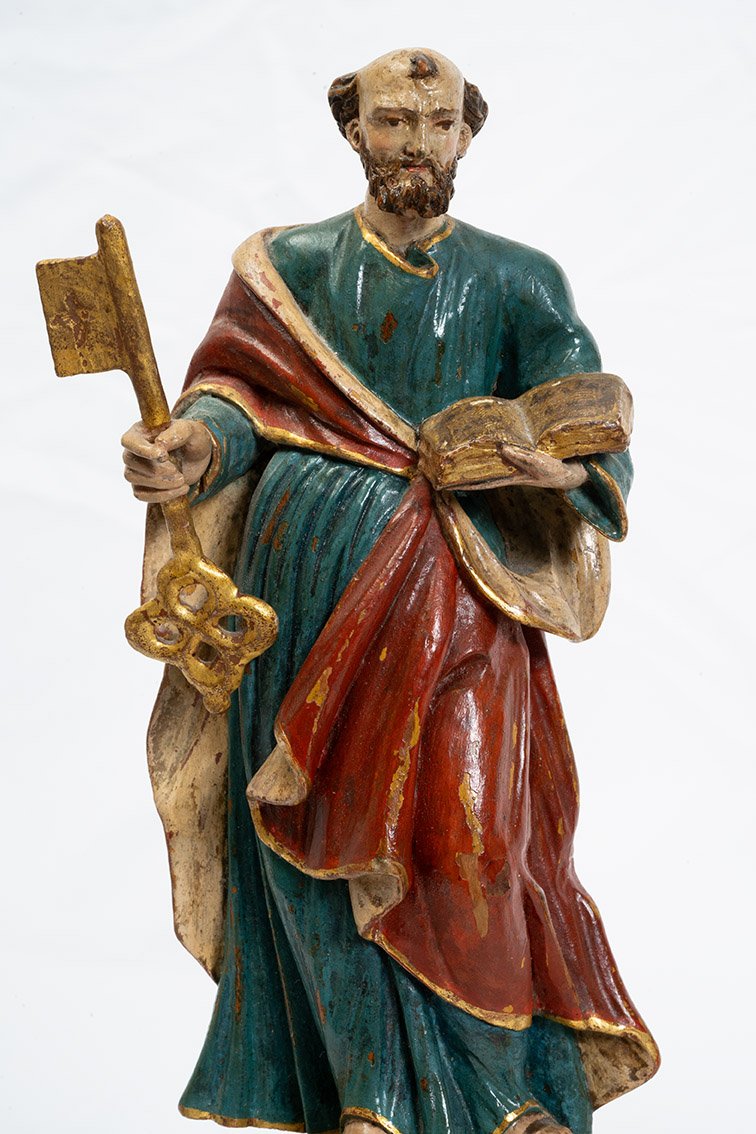 Paire d'anciennes sculptures en bois polychromes de Lombardie, XVIIIe siècle.-photo-4