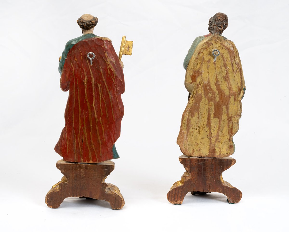 Paire d'anciennes sculptures en bois polychromes de Lombardie, XVIIIe siècle.-photo-1