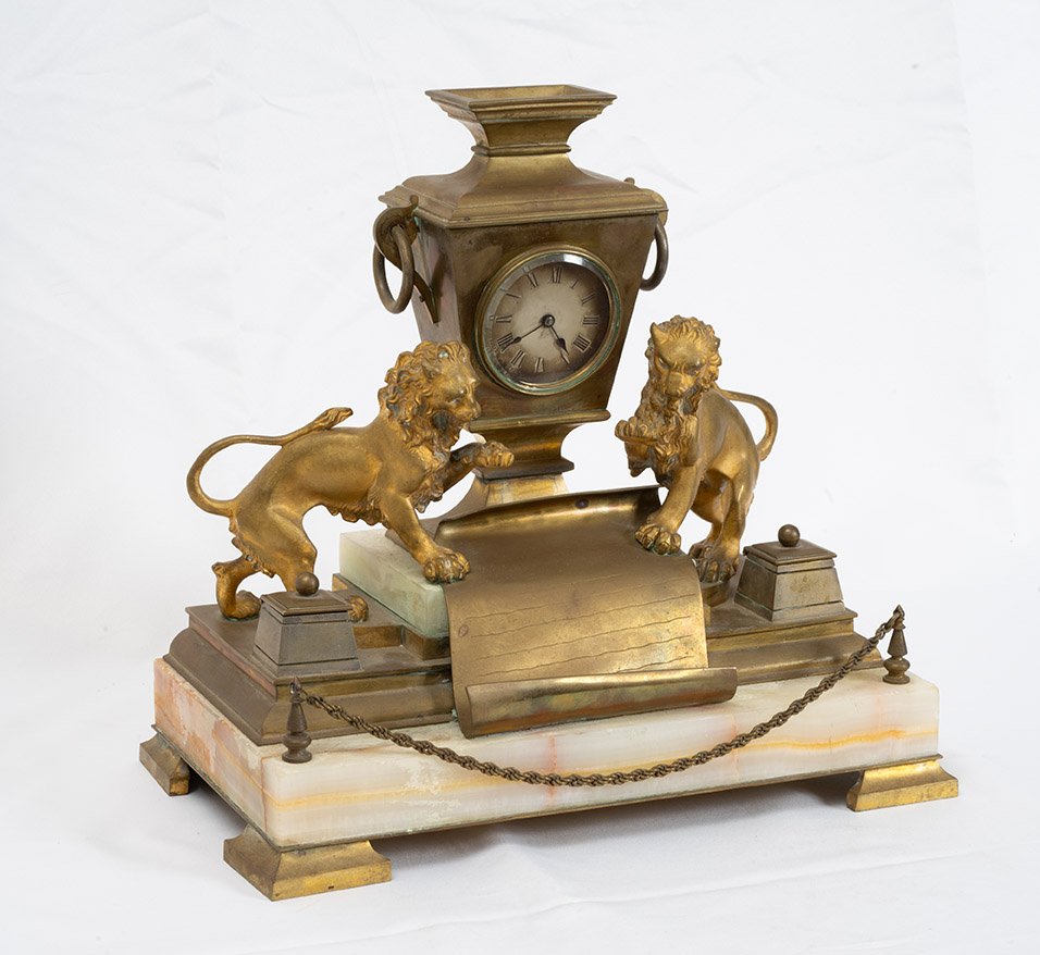 Encrier ancien avec horloge, France, XIXe siècle.-photo-4