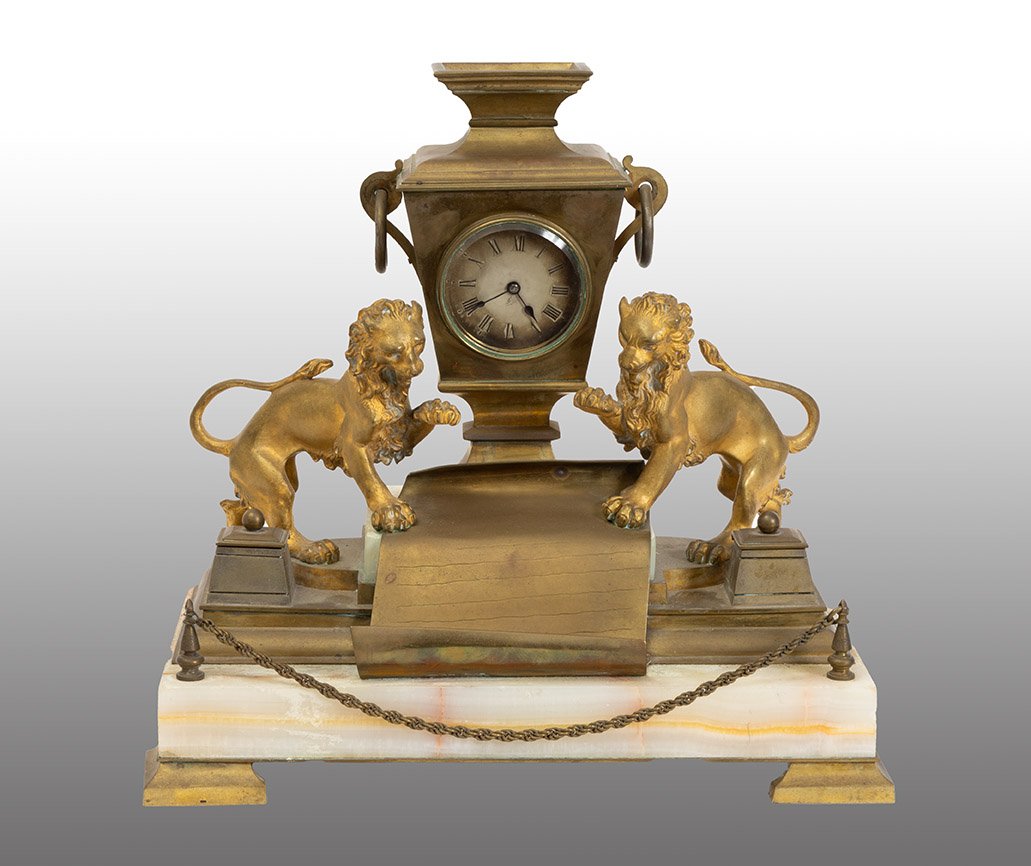 Encrier ancien avec horloge, France, XIXe siècle.