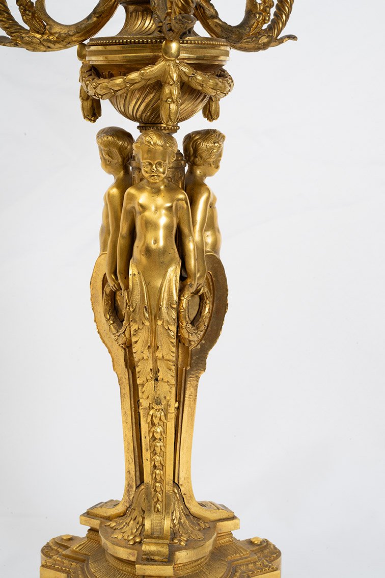 Pair Of Gilded Bronze Candelabra/flambeaux From The Napoleon III Period.-photo-2