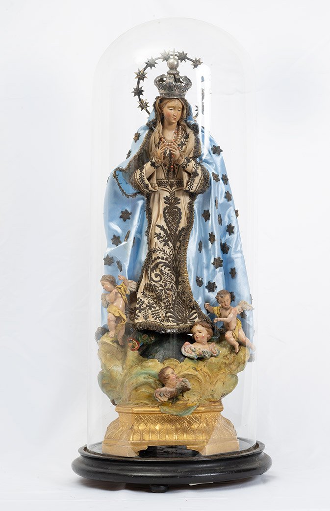 Sculpture Napolitaine ancienne représentant la Vierge Immaculée, XIXe siècle.