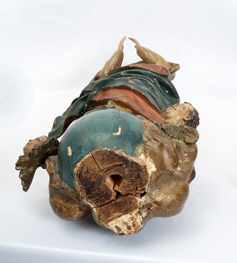 An Antique Neapolitan Polychrome Wood Sculpture Depicting The Immaculate Virgin Mary, 18th Century.-photo-4