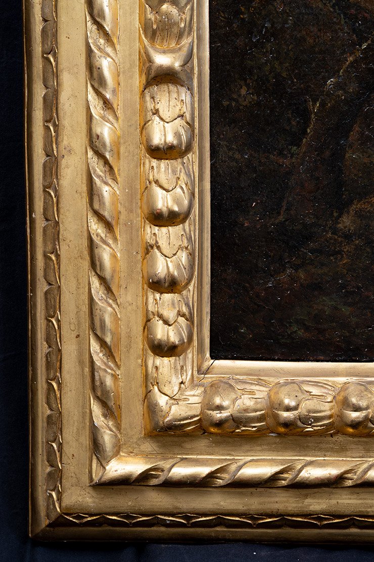 Antique Oil Painting On Canvas With An 18th-century Three-tiered Battle-scene Frame-photo-1