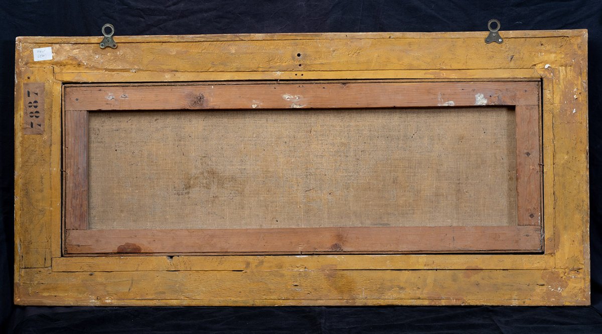 Antique Oil Painting On Canvas With An 18th-century Three-tiered Battle-scene Frame-photo-2